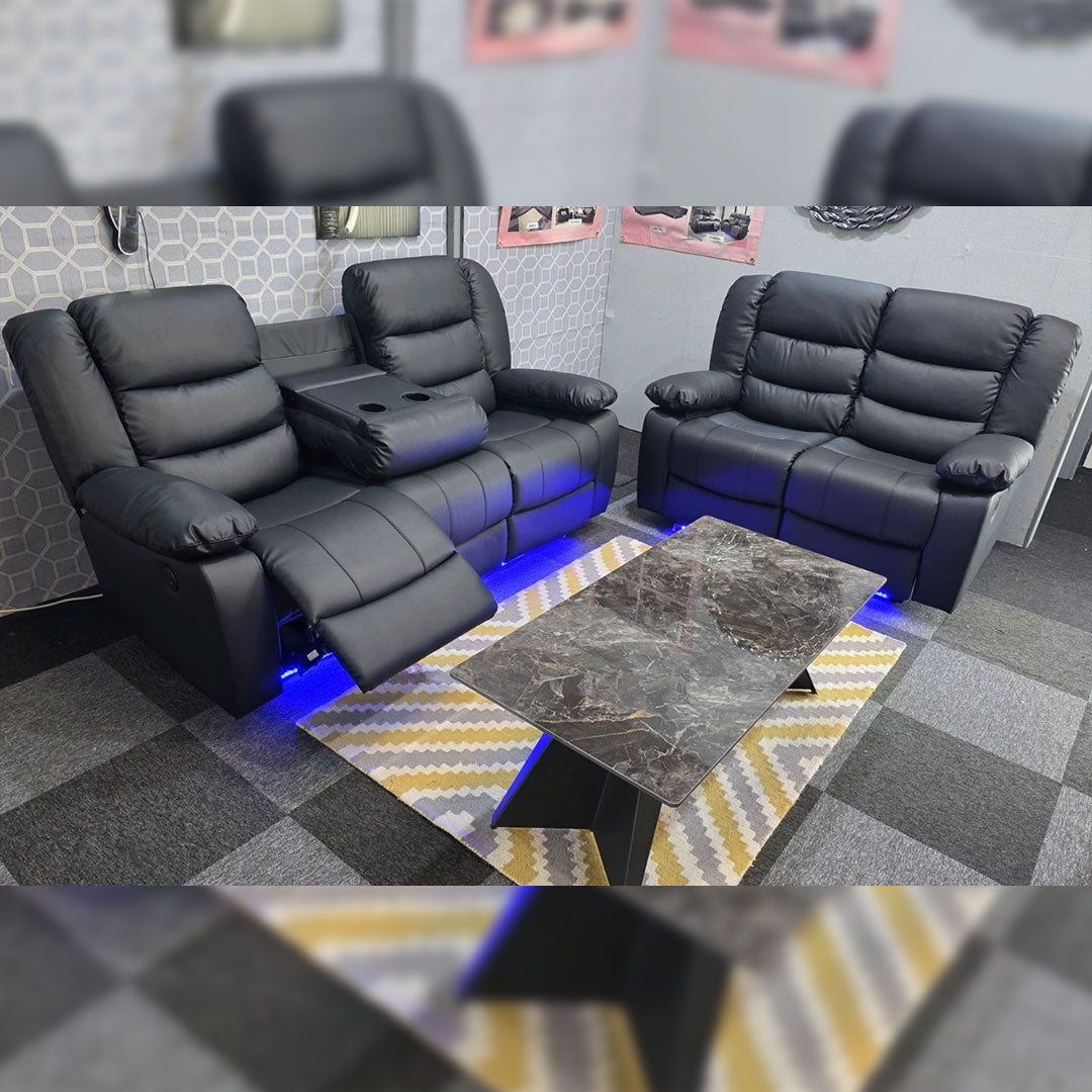 Cup Holder Small Seater Leather Recliner Sofa Roma Leather