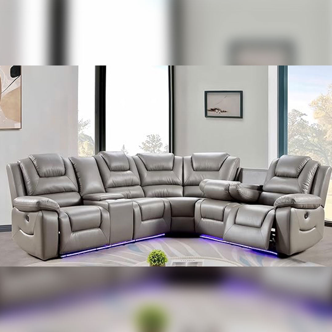 Leather Corner Recliner Sofa With Cup Holders Roma Grey Leather