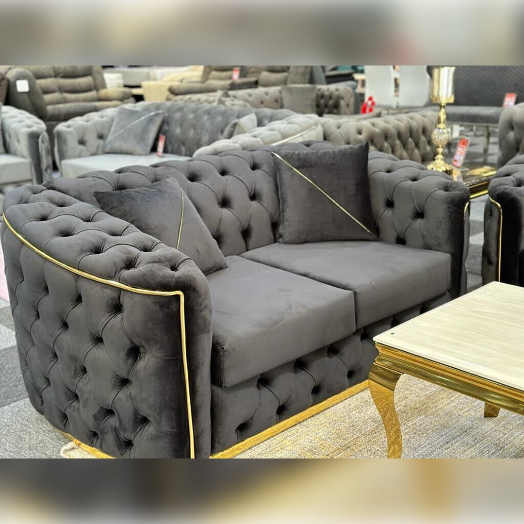 Toronto Chesterfield Sofa 3+2 Black & Gold 
