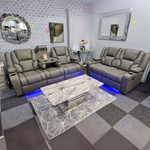 Load image into Gallery viewer, MNS Orlando Electric Recliners 3+2 Seater Leather Sofa (Black, Grey) /LED LIGHTS/WIRELESS CHARGER
