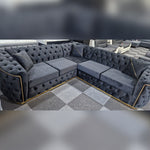 Load image into Gallery viewer, Toronto Chesterfield Corner Sofa Black &amp; Gold 
