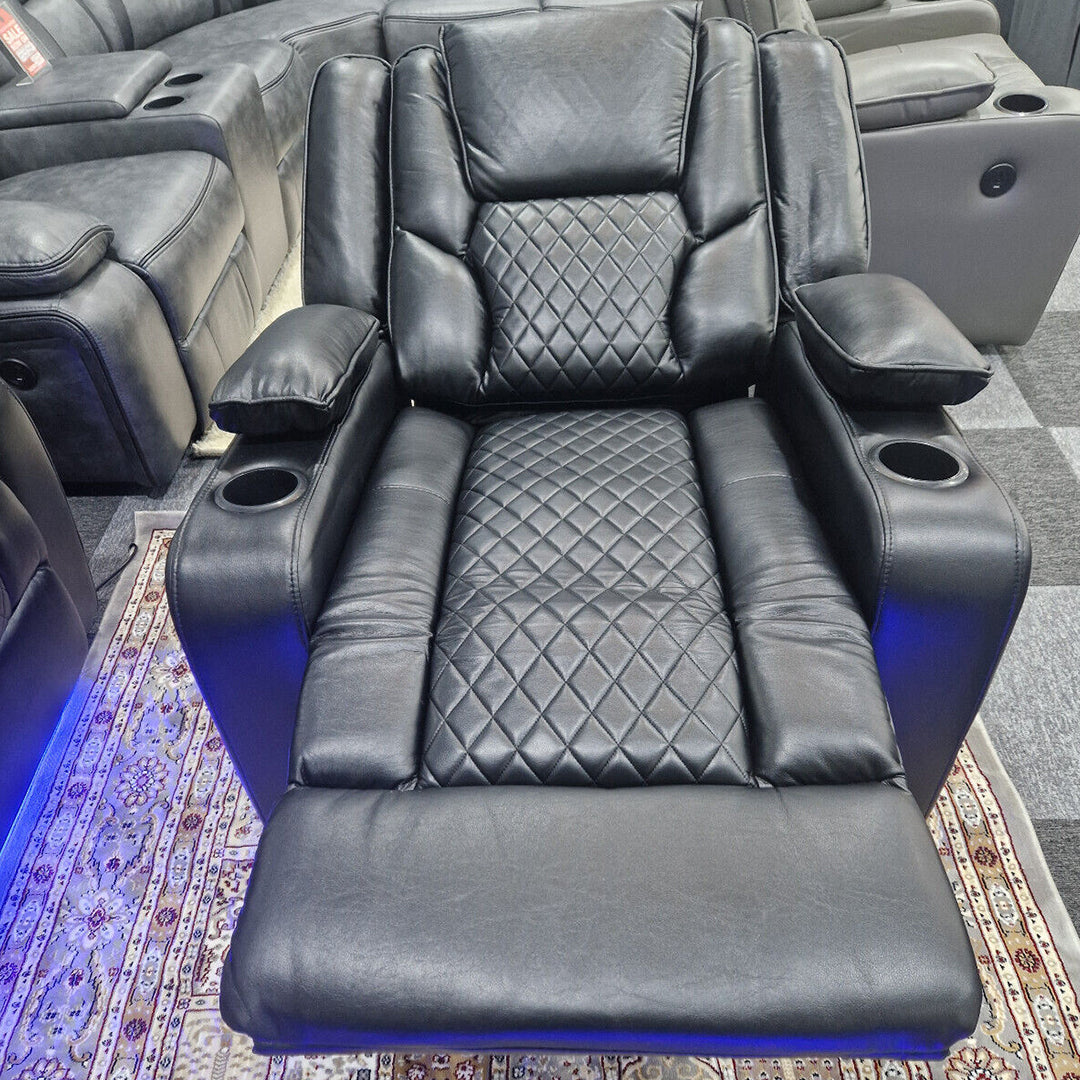 MNS Orlando Electric Recliners 3+2 Seater Leather Sofa (Black, Grey) /LED LIGHTS/WIRELESS CHARGER