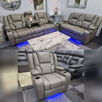 Load image into Gallery viewer, MNS Orlando Electric Recliners 3+2 Seater Leather Sofa (Black, Grey) /LED LIGHTS/WIRELESS CHARGER
