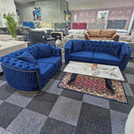 Load image into Gallery viewer, Toronto chesterfield sofa 3+2 blue &amp; gold 
