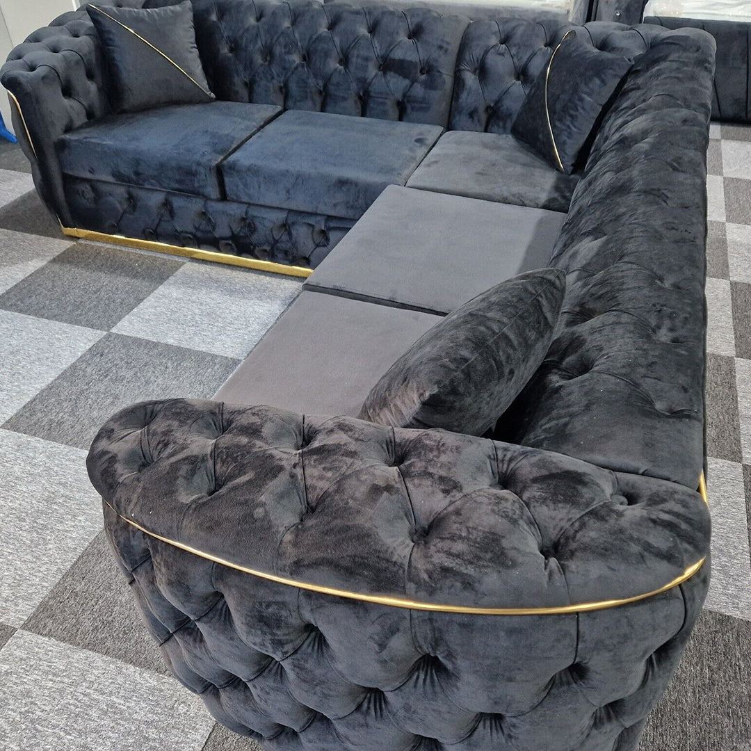 Toronto Chesterfield Corner Sofa Black & Gold
