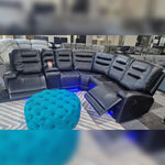 Load image into Gallery viewer, MNS Halifax Leather Electric Recliner Corner Sofa(Black,Beige)-USB Ports/LED LIGHTS/CUP HOLDERS
