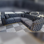 Load image into Gallery viewer, Toronto Chesterfield Corner Sofa Black &amp; Gold - MNS (MY NEW SOFA) LTD
