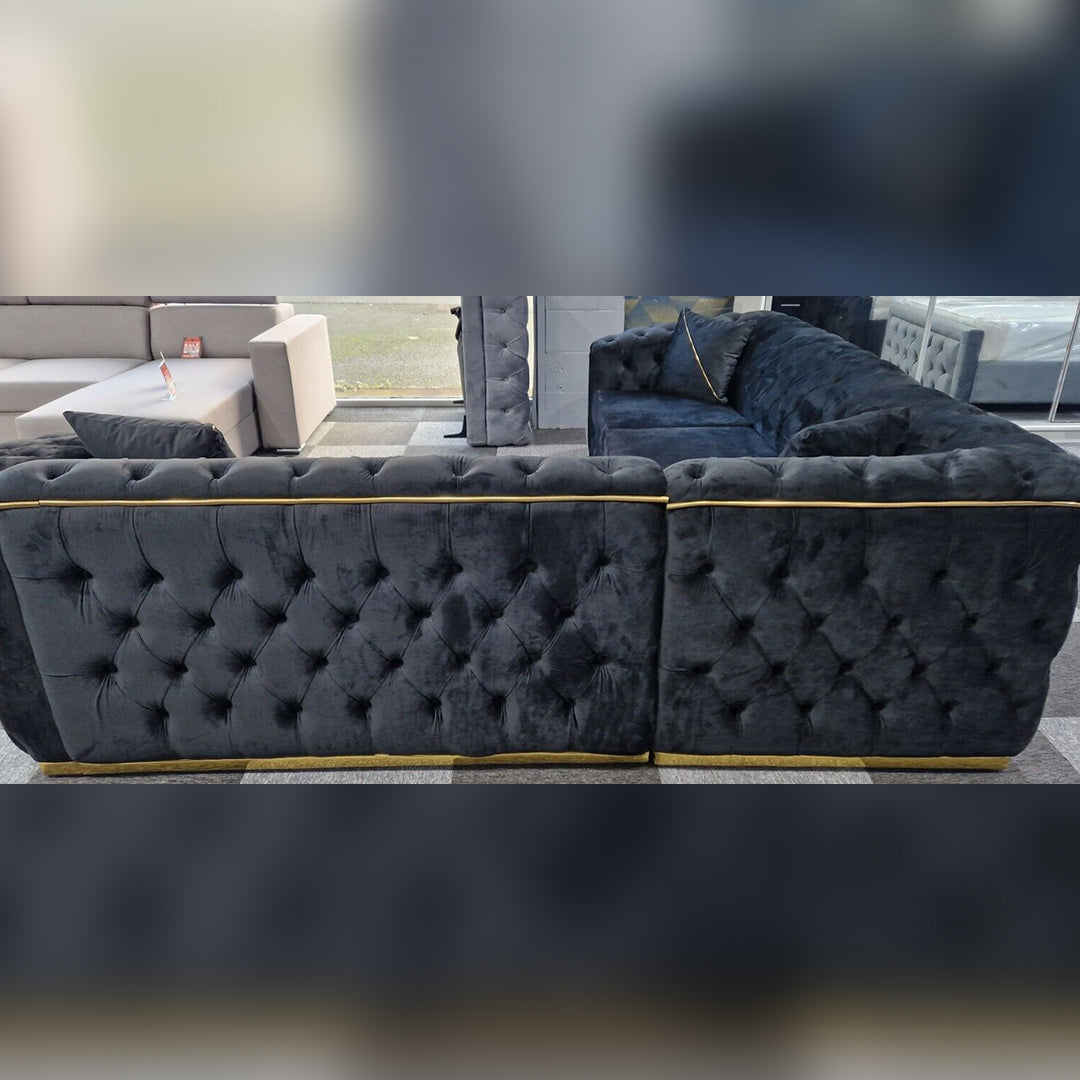 Toronto Chesterfield Corner Sofa Black & Gold 
