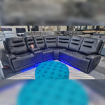 Load image into Gallery viewer, MNS Halifax Leather Electric Recliner Corner Sofa(Black,Grey,Beige)-USB Ports/LED LIGHTS/CUP HOLDERS
