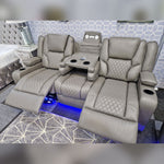 Load image into Gallery viewer, MNS Orlando Electric Recliners 3+2 Seater Leather Sofa (Black, Grey) /LED LIGHTS/WIRELESS CHARGER
