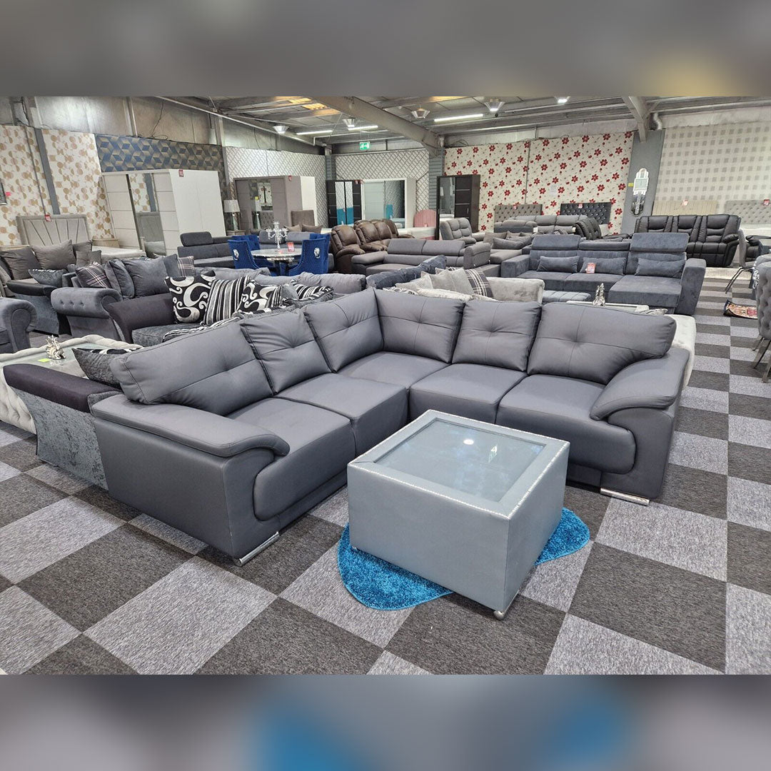 Kansas Leather Corner Sofa Grey