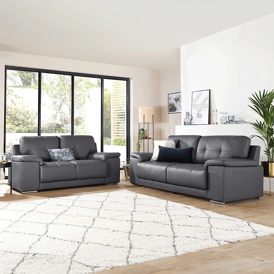 Kansas Leather Sofa Grey 3+2 Seater