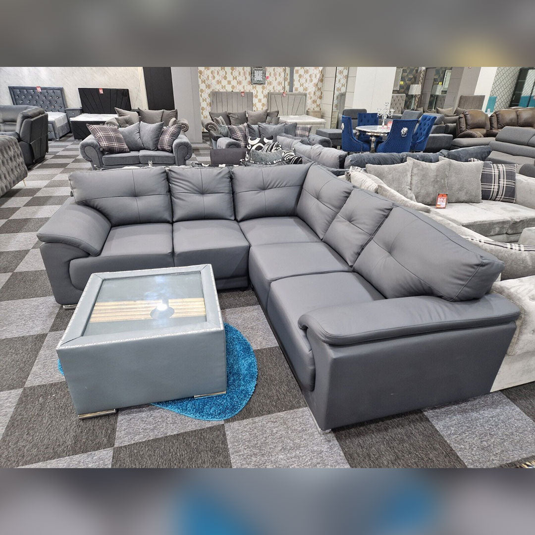 Kansas Leather Corner Sofa Grey