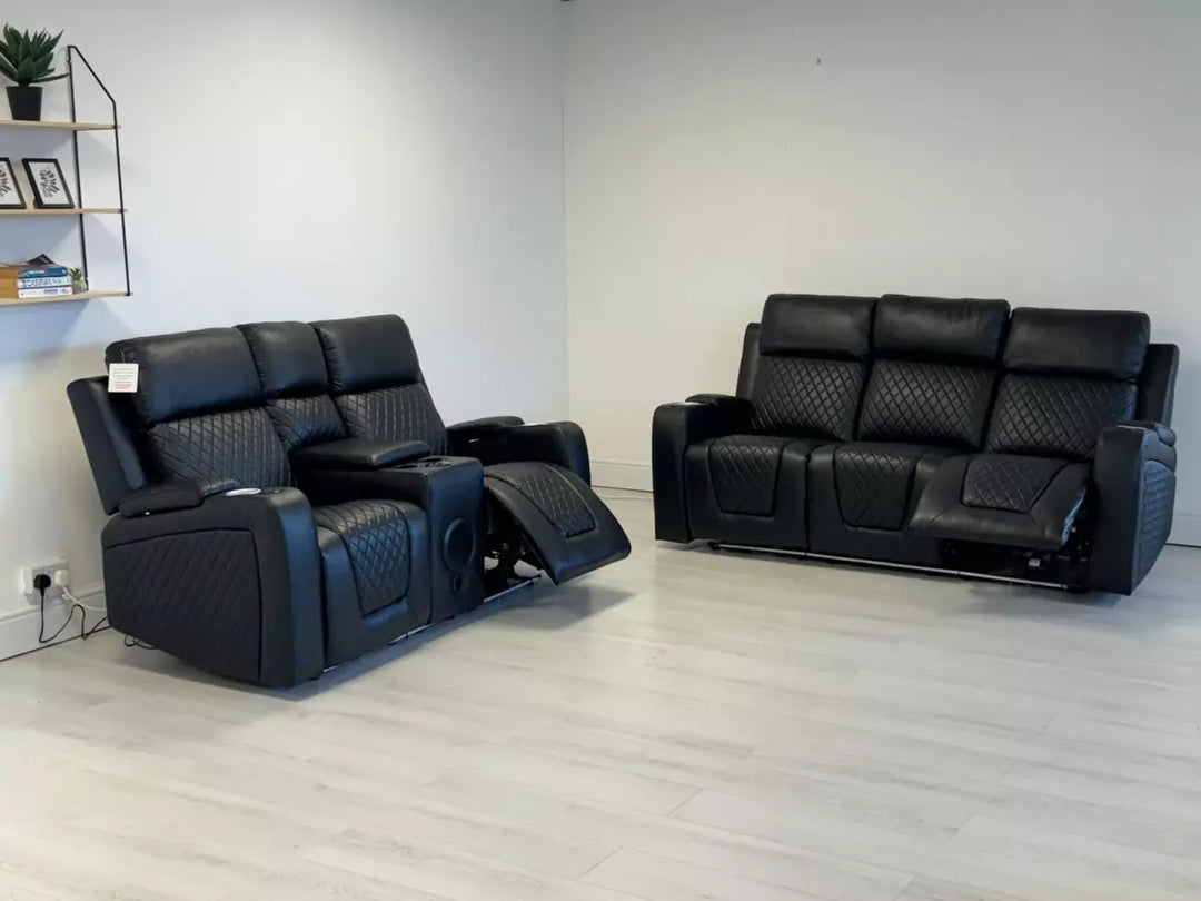 MNS Florida Music Electric Recliners 3+2 Seater Leather Sofa (Black, Grey) Blutooth Speakers/LED LIGHTS/WIRELESS CHARGER