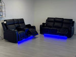 Load image into Gallery viewer, MNS Florida Music Electric Recliners 3+2 Seater Leather Sofa (Black, Grey) Blutooth Speakers/LED LIGHTS/WIRELESS CHARGER

